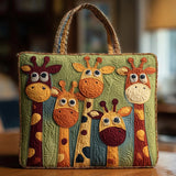 Bolso tote acolchado verde con familia de jirafas divertidas