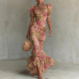 Lara - Vestido largo ajustado con estampado floral