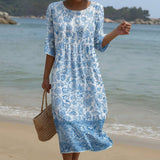 Sofía - Vestido Maxi de Cuello Redondo con Estampado