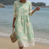 Gabriela - Vestido Midi con Estampado de Plantas y Flores
