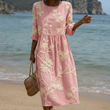 Paola - Vestido Midi con Estampado de Plantas y Flores