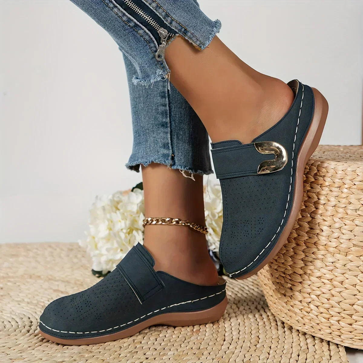 Gabriela - Sandalias de cuña chic - Azul Marino