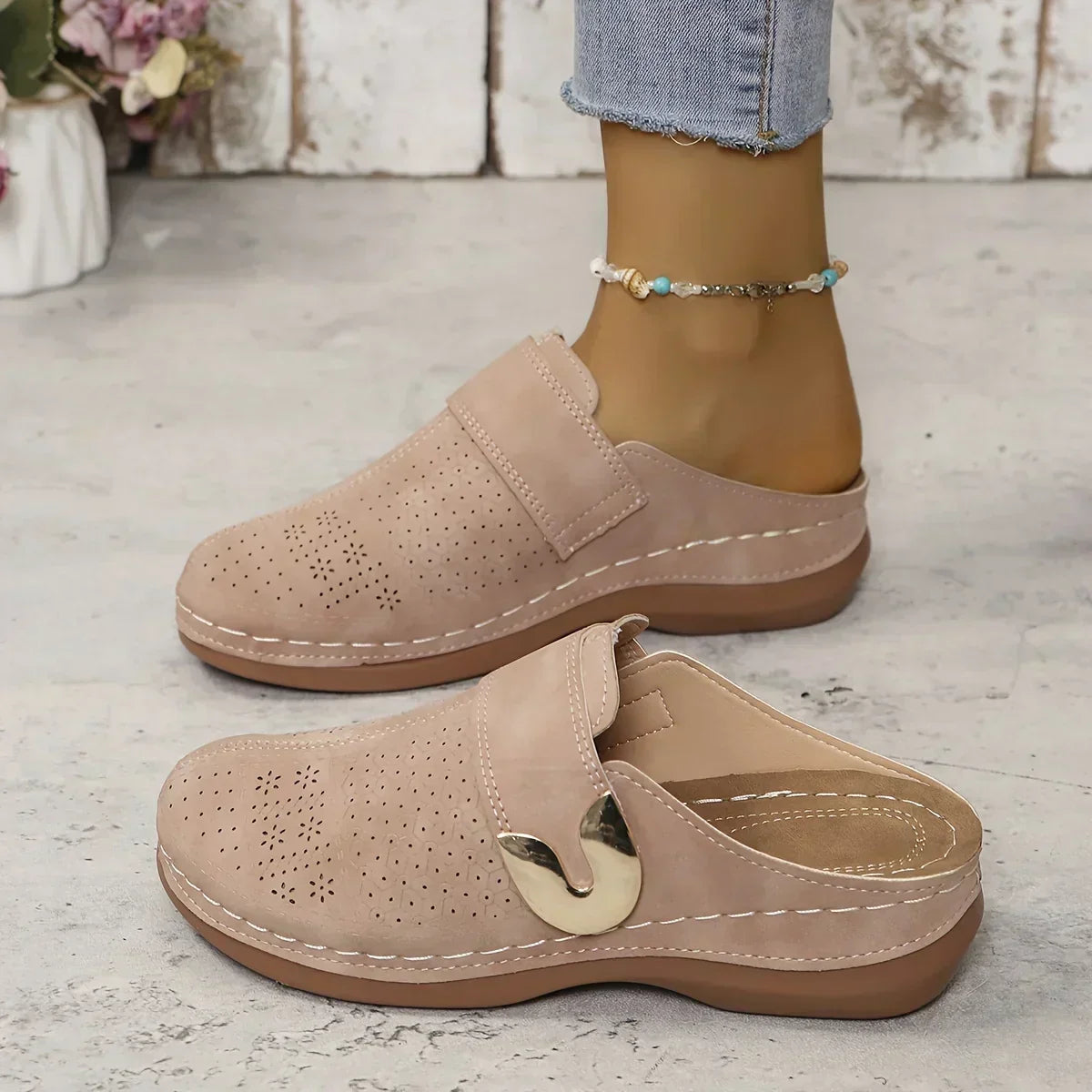 Gabriela - Sandalias de cuña chic - Gris Rosado Claro