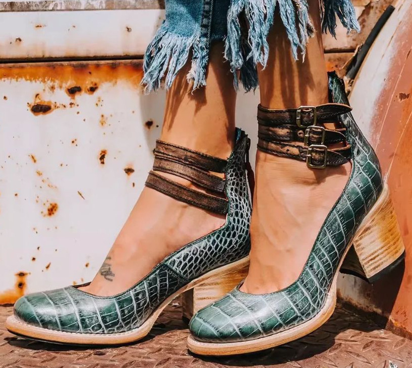 Ginebra - Zapatos de tacón alto con tiras múltiples y suela gruesa