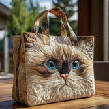 Bolso tote acolchado con cara de gato siamés de ojos azules