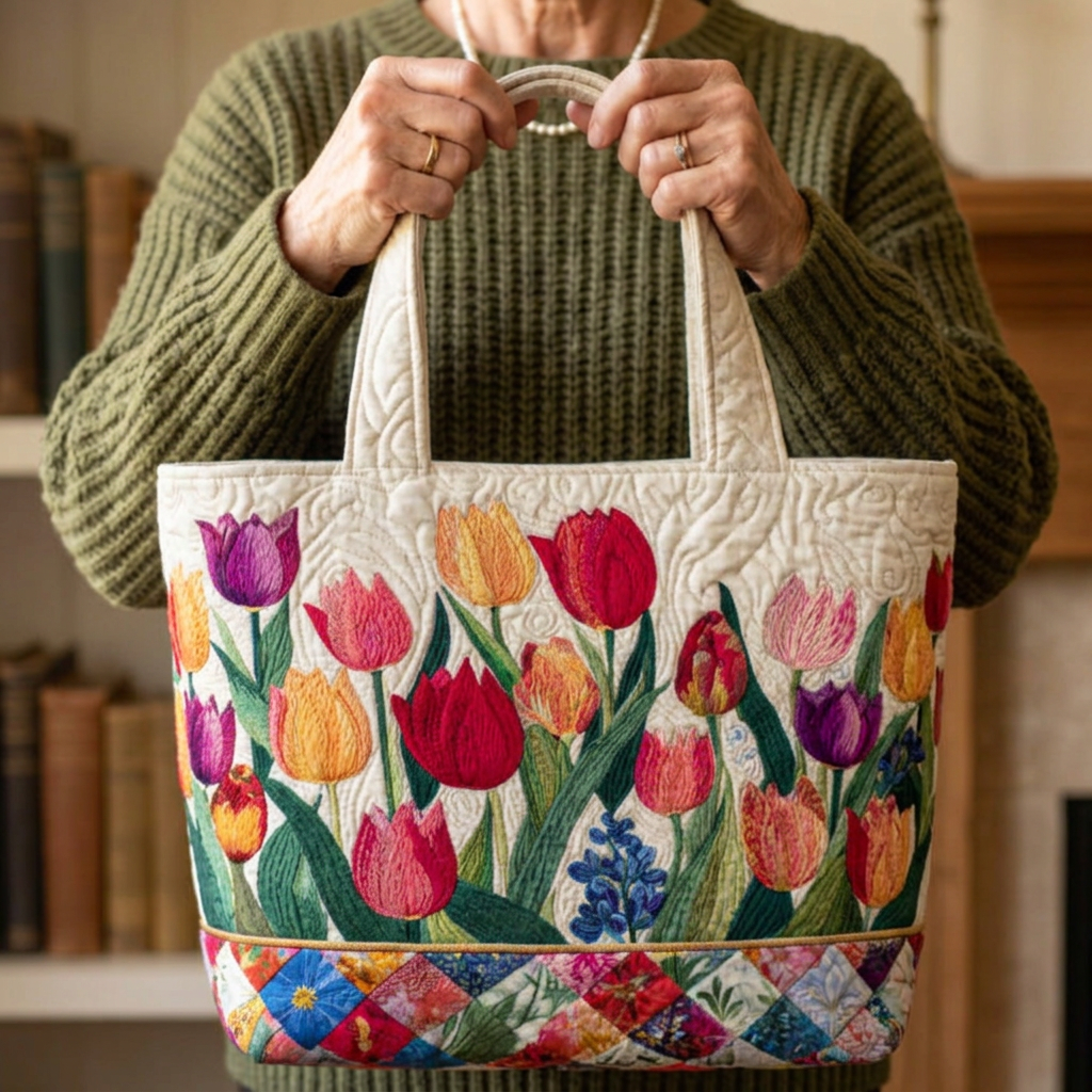 Modelo con el bolso tote Tulipanes