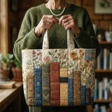 Modelo con el bolso tote Libros y Flores Silvestres