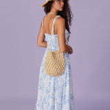 Renata - Elegante Vestido Midi Azul con Estampado Floral