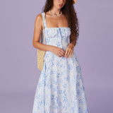 Renata - Elegante Vestido Midi Azul con Estampado Floral