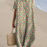 Eulalia - Vestido Floral Retro en Verde Agua