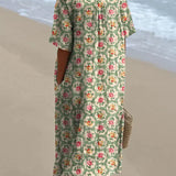 Eulalia - Vestido Floral Retro en Verde Agua