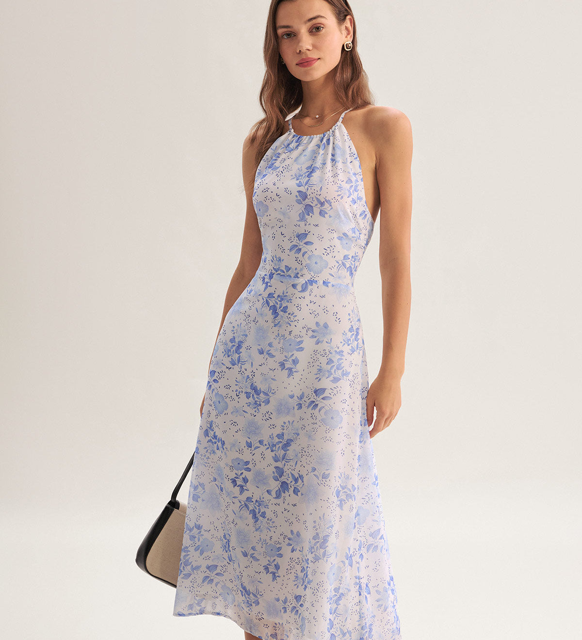 Clara - Vestido Midi Azul con Estampado Floral