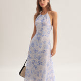 Clara - Vestido Midi Azul con Estampado Floral