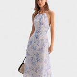 Clara - Vestido Midi Azul con Estampado Floral