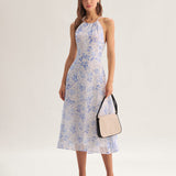 Clara - Vestido Midi Azul con Estampado Floral